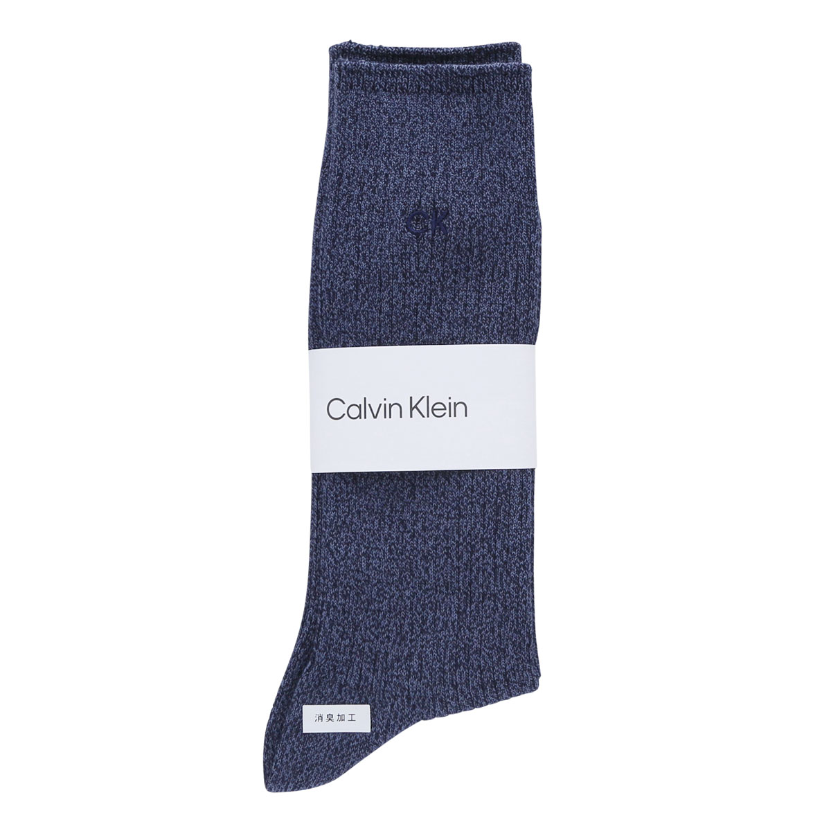 カルバン・クライン CalvinKlein ワンポイントリブソックス 2542105 ロング丈 綿混 毛混 紳士靴下 メンズソックス ビジネス カジュアル(DBU-濃ブルー-25-27cm)