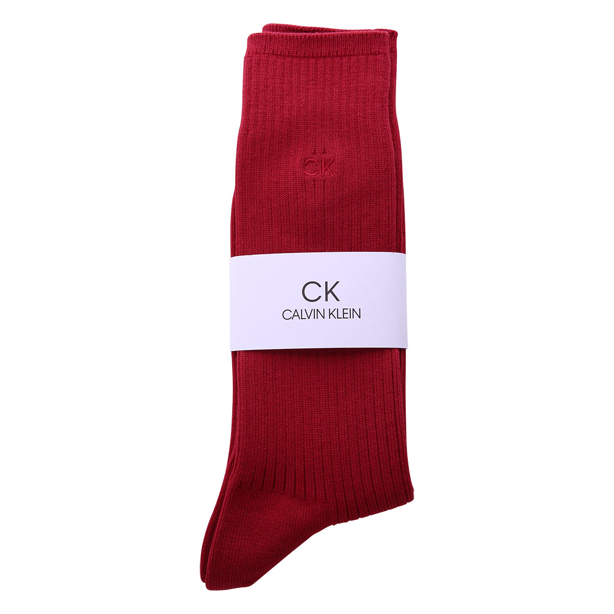 カルバン・クライン Calvin Klein メンズ ソックス クルー丈 ワンポイント リブ 25-27cm 27-29cm(RE-レッド-25-27cm)