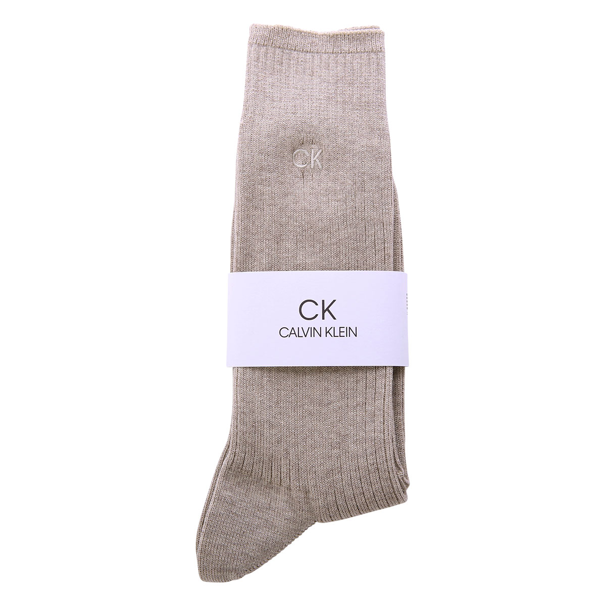 カルバン・クライン Calvin Klein メンズ ソックス クルー丈 ワンポイント リブ 25-27cm 27-29cm(BE-ベージュ-25-27cm)