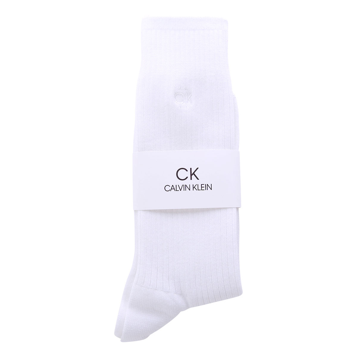 カルバン・クライン Calvin Klein メンズ ソックス クルー丈 ワンポイント リブ 25-27cm 27-29cm(WH-ホワイト-25-27cm)