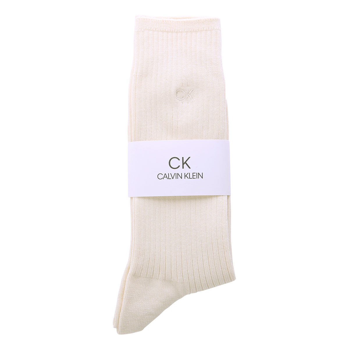 カルバン・クライン Calvin Klein メンズ ソックス クルー丈 ワンポイント リブ 25-27cm 27-29cm(IV-アイボリー-25-27cm)