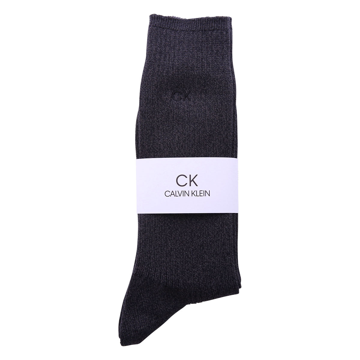 カルバン・クライン Calvin Klein メンズ ソックス クルー丈 ワンポイント リブ 25-27cm 27-29cm(CGY-チャコール-25-27cm)