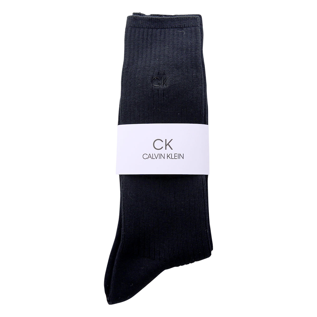 カルバン・クライン Calvin Klein メンズ ソックス クルー丈 ワンポイント リブ 25-27cm 27-29cm(BK-ブラック-25-27cm)