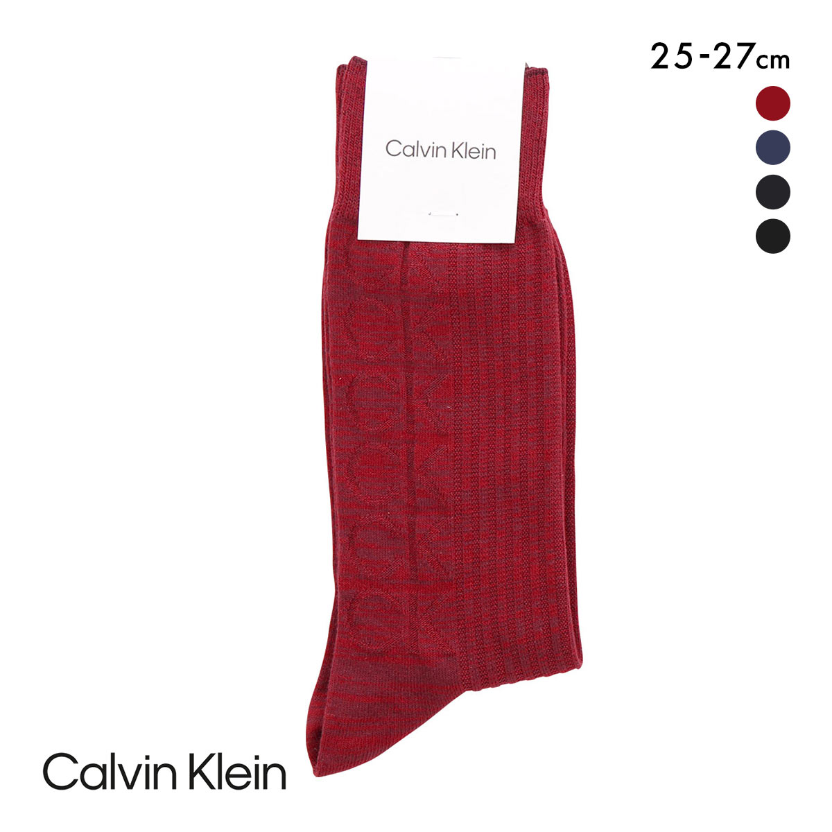 カルバン・クライン CKロゴリンクス カジュアルソックス クルー丈 25-27cm メンズ靴下 紳士 綿混 メンズソックス Calvin Klein(RE-レッド-25-27cm)