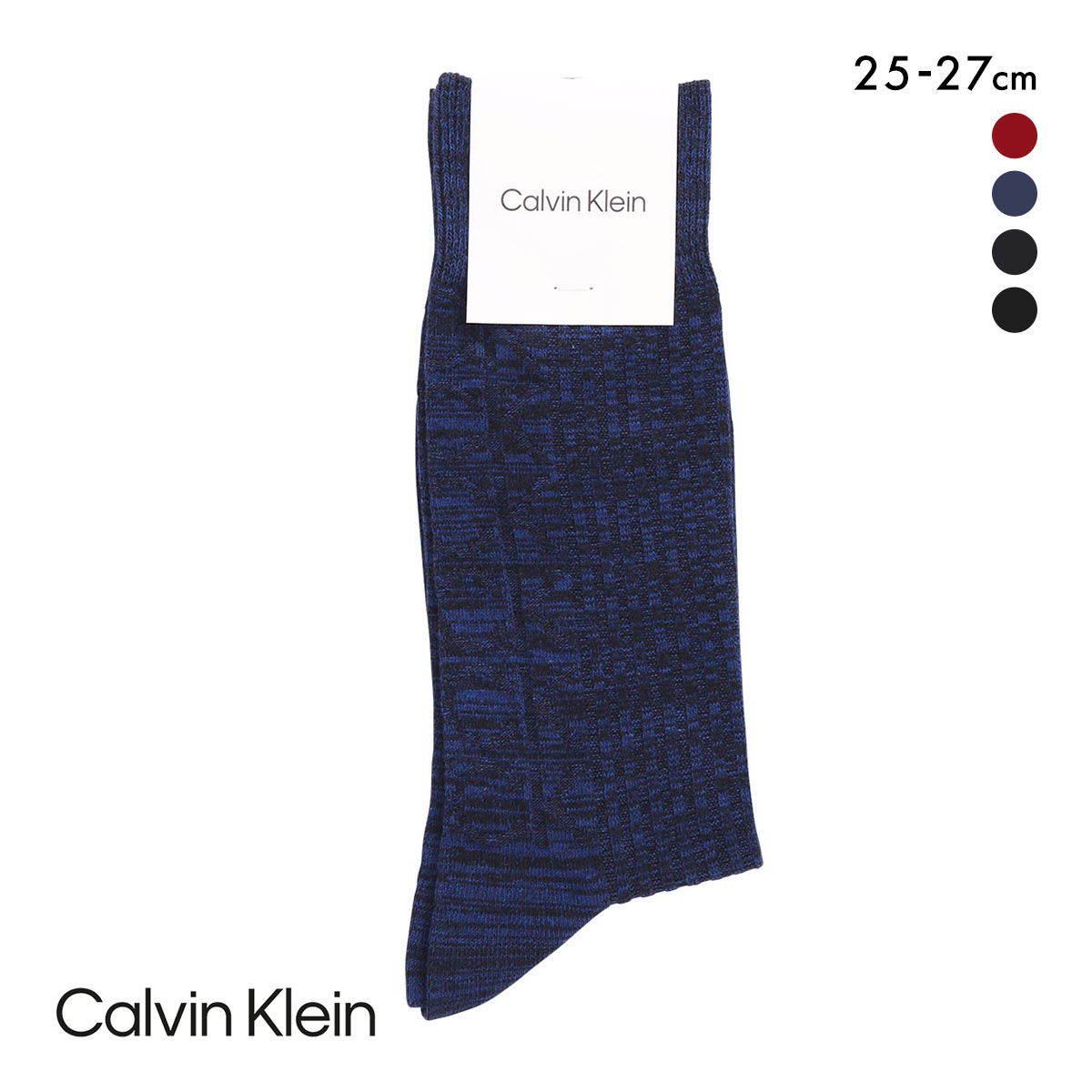 カルバン・クライン CKロゴリンクス カジュアルソックス クルー丈 25-27cm メンズ靴下 紳士 綿混 メンズソックス Calvin Klein(HNV-杢ネイビー-25-27cm)