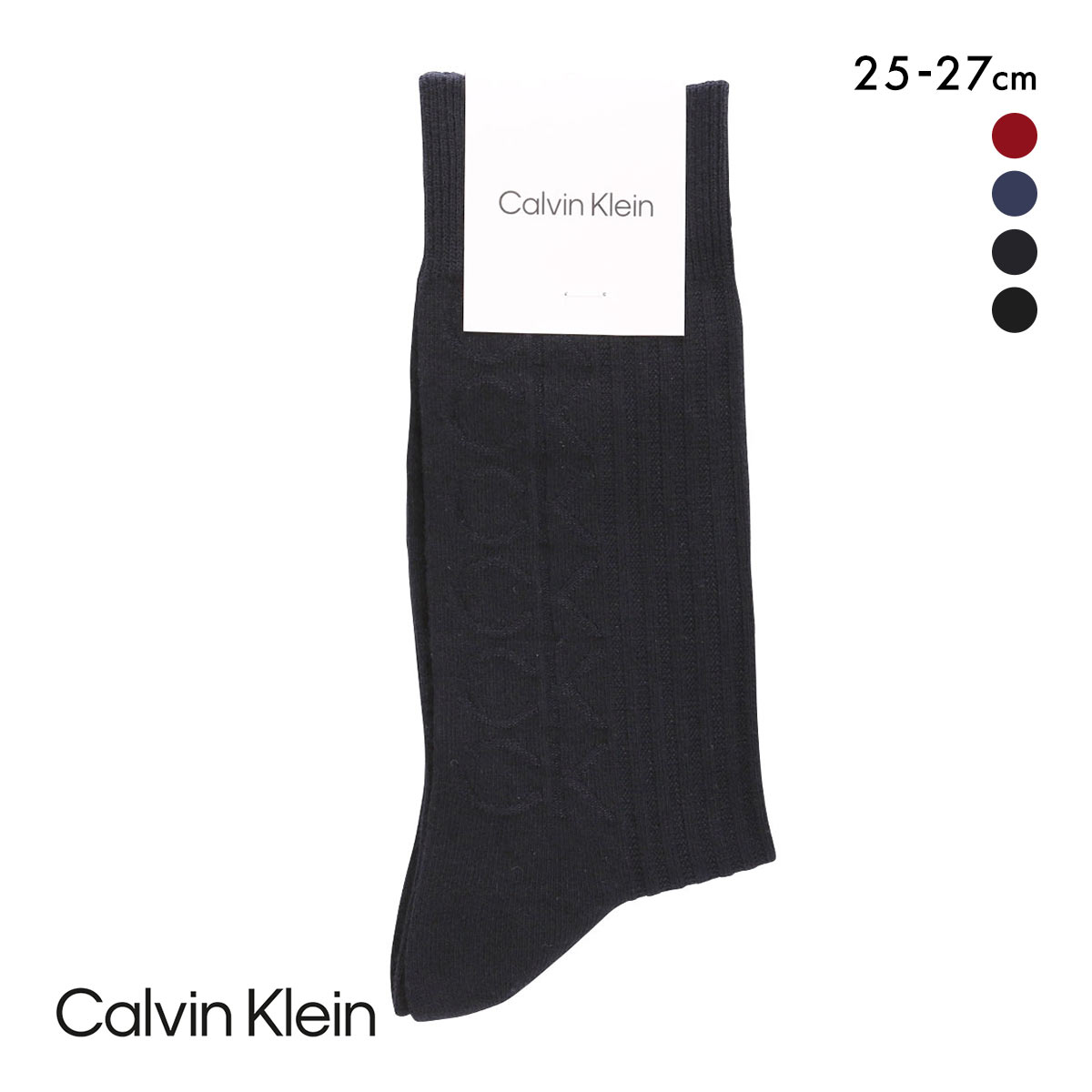 カルバン・クライン CKロゴリンクス カジュアルソックス クルー丈 25-27cm メンズ靴下 紳士 綿混 メンズソックス Calvin Klein(KO-コン-25-27cm)