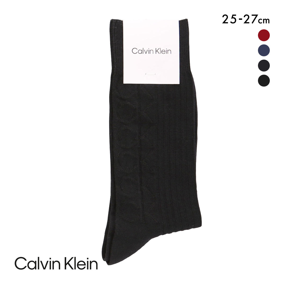 カルバン・クライン CKロゴリンクス カジュアルソックス クルー丈 25-27cm メンズ靴下 紳士 綿混 メンズソックス Calvin Klein(BK-ブラック-25-27cm)