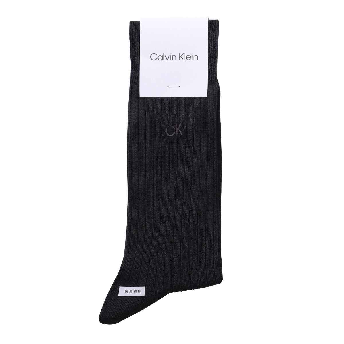 カルバン・クライン Calvin Klein Dress リブ ckロゴ メンズソックス ビジネス 抗菌防臭 ドレス クルー丈 紳士靴下(CGY-チャコールグレー-23-25cm)