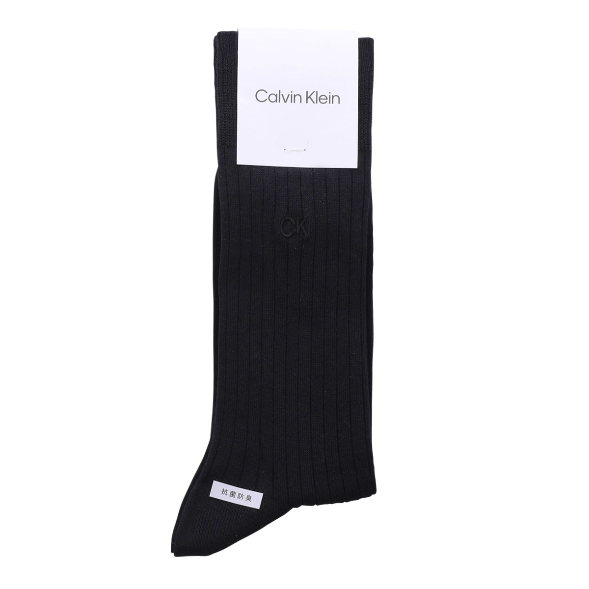 カルバン・クライン Calvin Klein Dress リブ ckロゴ メンズソックス ビジネス 抗菌防臭 ドレス クルー丈 紳士靴下(BK-ブラック-23-25cm)