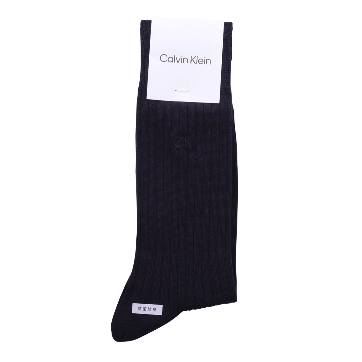 カルバン・クライン Calvin Klein Dress リブ ckロゴ メンズソックス ビジネス 抗菌防臭 ドレス クルー丈 紳士靴下(DNV-濃ネイビー-23-25cm)