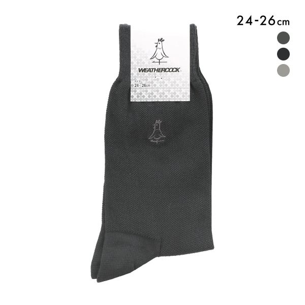 ウェザーコック 鹿の子 クルー丈 ソックス メンズ ビジネス 紳士 靴下 24-26cm つま先踵補強 メンズ Weathercock