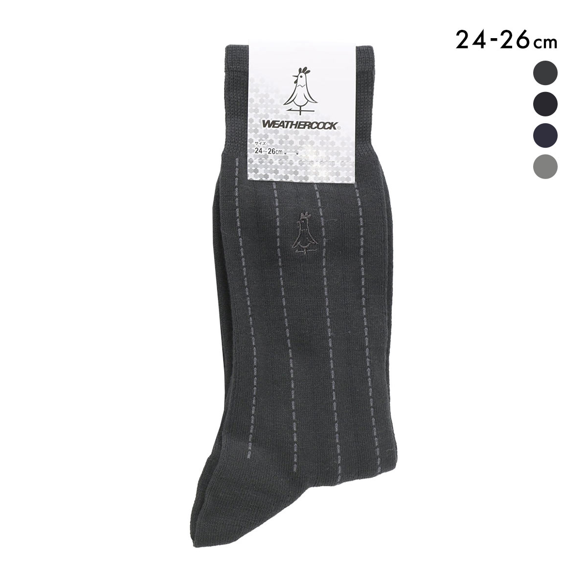 ウェザーコック ストライプ クルー丈 ソックス メンズ ビジネス 紳士 靴下 24-26cm つま先踵補強 メンズ Weathercock(CGY-チャコールグレー-24-26cm)