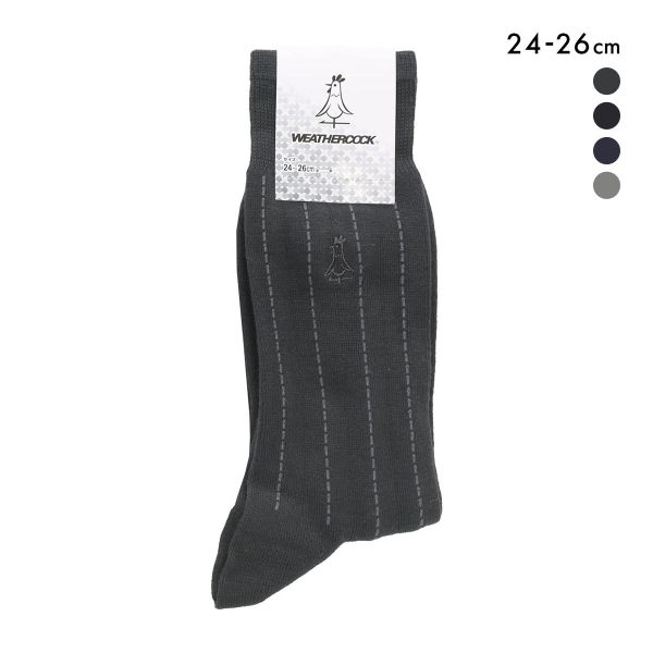 ウェザーコック ストライプ クルー丈 ソックス メンズ ビジネス 紳士 靴下 24-26cm つま先踵補強 メンズ Weathercock