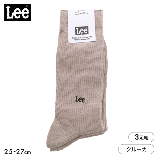 リー LEE ワンポイントロゴ クルー丈 ソックス 3足セット メンズ 刺繍 ベーシック 紳士 靴下
