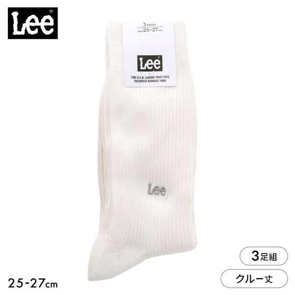 リー LEE ワンポイントロゴ クルー丈 ソックス 3足セット メンズ 刺繍 ベーシック 紳士 靴下