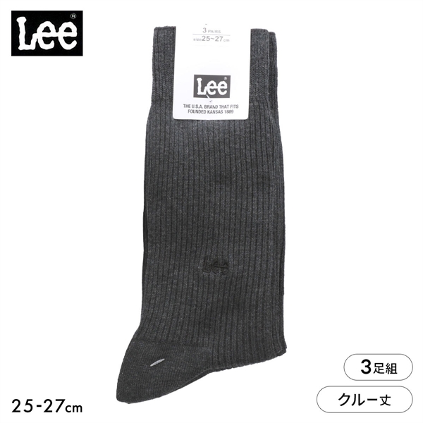 リー LEE ワンポイントロゴ クルー丈 ソックス 3足セット メンズ 刺繍 ベーシック 紳士 靴下
