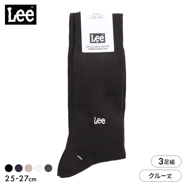 リー LEE ワンポイントロゴ クルー丈 ソックス 3足セット メンズ 刺繍 ベーシック 紳士 靴下