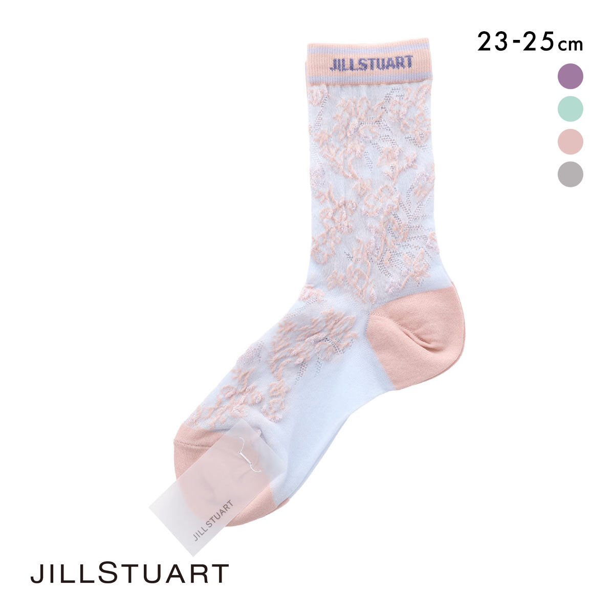 ジルスチュアート ボタニカルフラワー ショート丈 ソックス 靴下 レディース 透け感 JILLSTUART 23-25cm(PB-ピンクベージュ-23-25cm)