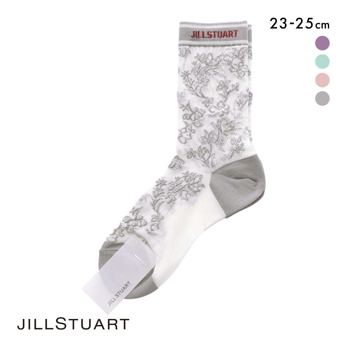 ジルスチュアート ボタニカルフラワー ショート丈 ソックス 靴下 レディース 透け感 JILLSTUART 23-25cm(GY-グレー-23-25cm)