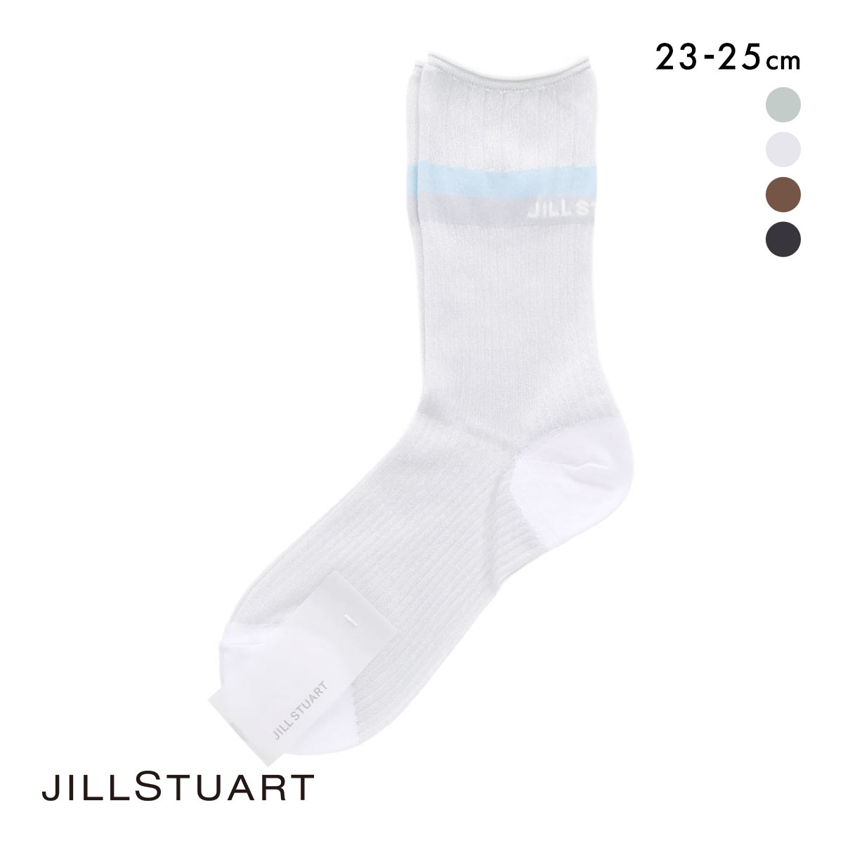 ジルスチュアート ラメリブボーダー クルー丈ソックス 靴下 ラメ レディース 透け感 JILLSTUART 23-25cm(LGY-薄グレー-23-25cm)
