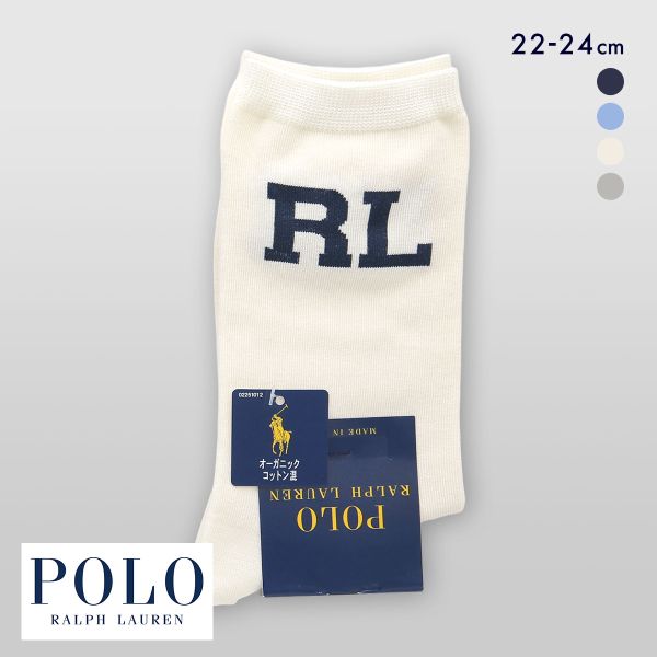 ポロ ラルフ ローレン オーガニックコットン混 ブロックRL クルー丈 ソックス 22-24 靴下 レディース POLO RALPH LAUREN