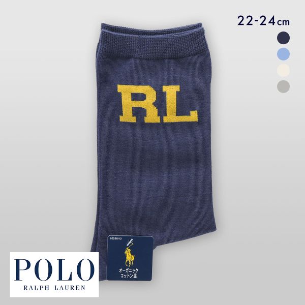 ポロ ラルフ ローレン オーガニックコットン混 ブロックRL クルー丈 ソックス 22-24 靴下 レディース POLO RALPH LAUREN
