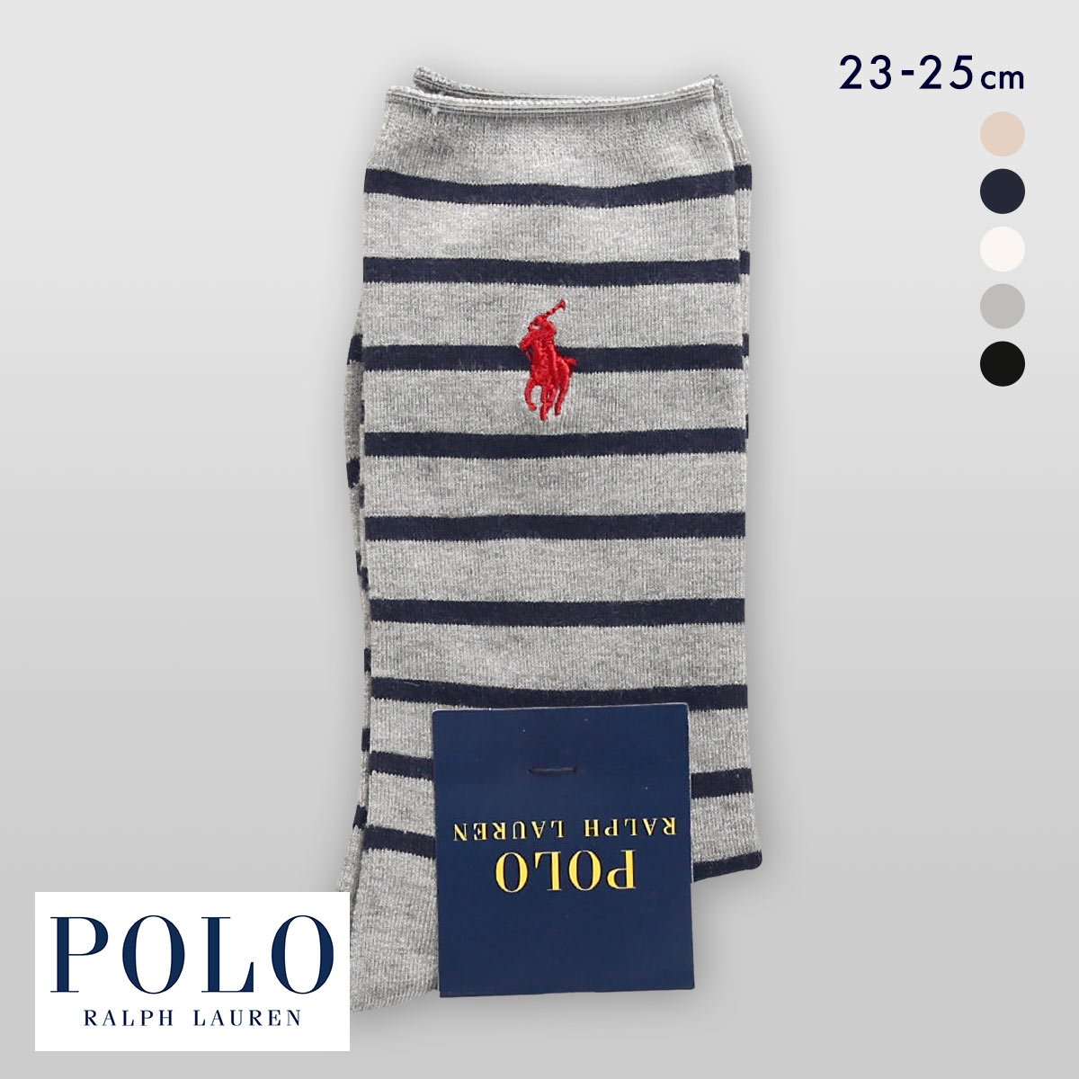 ポロ ラルフローレン ST.JAMESボーダー ソックス クルー丈 23-25 靴下 レディース カジュアル ギフト POLO RALPH LAUREN(LGY-薄グレー-23-25cm)