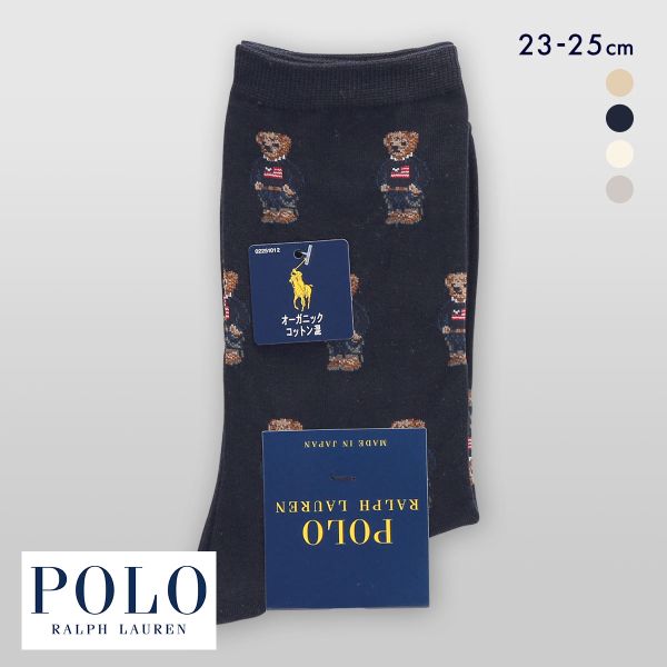 ポロ ラルフローレン NEW FLAG MINIBEAR ボーダー ソックス クルー丈 23-25 靴下 レディース カジュアル POLO RALPH LAUREN