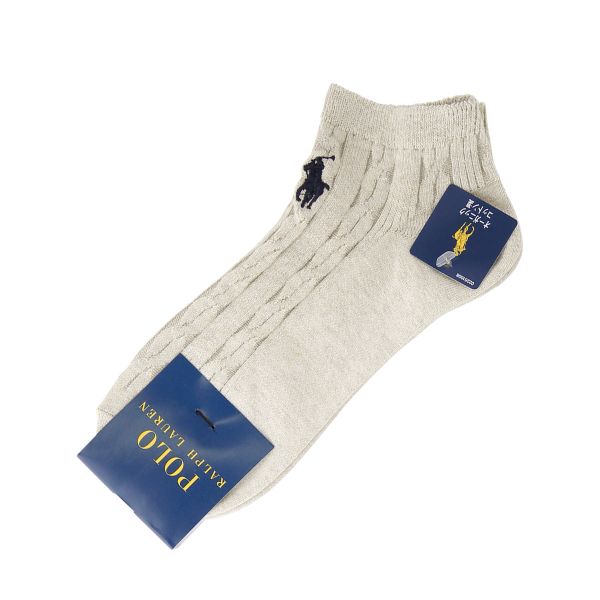 ポロ ラルフローレン POLO RALPH LAUREN オーガニックコットン混 ワンポイント ケーブル ソックス 22-24 スニーカー丈 くるぶし 靴下 女性用