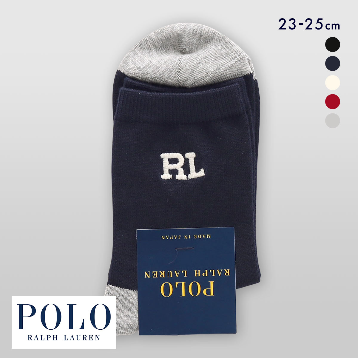 ポロ ラルフローレン RL刺繍 ソックス クルー丈 23-25 靴下 レディース カジュアル ギフト スクール POLO RALPH LAUREN(NV-ネイビー-23-25cm)