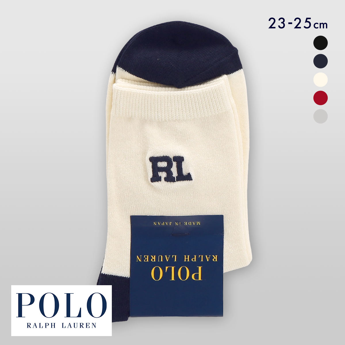 ポロ ラルフローレン RL刺繍 ソックス クルー丈 23-25 靴下 レディース カジュアル ギフト スクール POLO RALPH LAUREN(OW-オフホワイト-23-25cm)