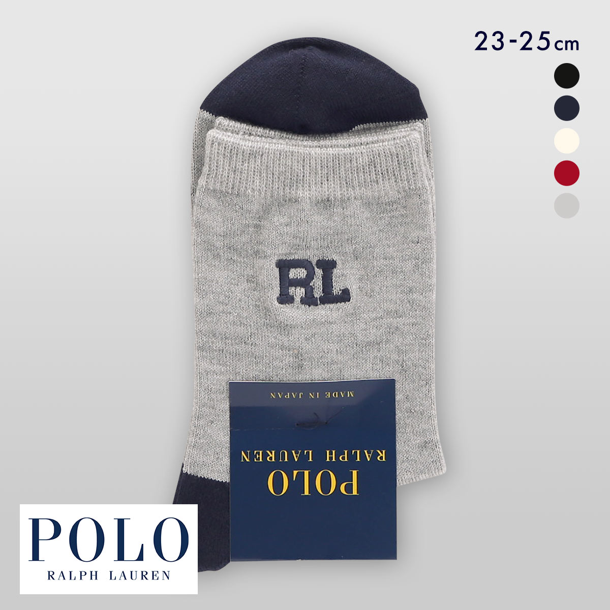 ポロ ラルフローレン RL刺繍 ソックス クルー丈 23-25 靴下 レディース カジュアル ギフト スクール POLO RALPH LAUREN(LGY-薄グレー-23-25cm)