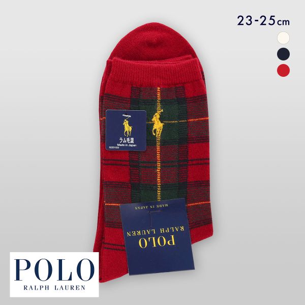 ポロ ラルフローレン ラム毛混 タータンチェック ソックス クルー丈 日本製 23-25 靴下 レディース カジュアル POLO RALPH LAUREN
