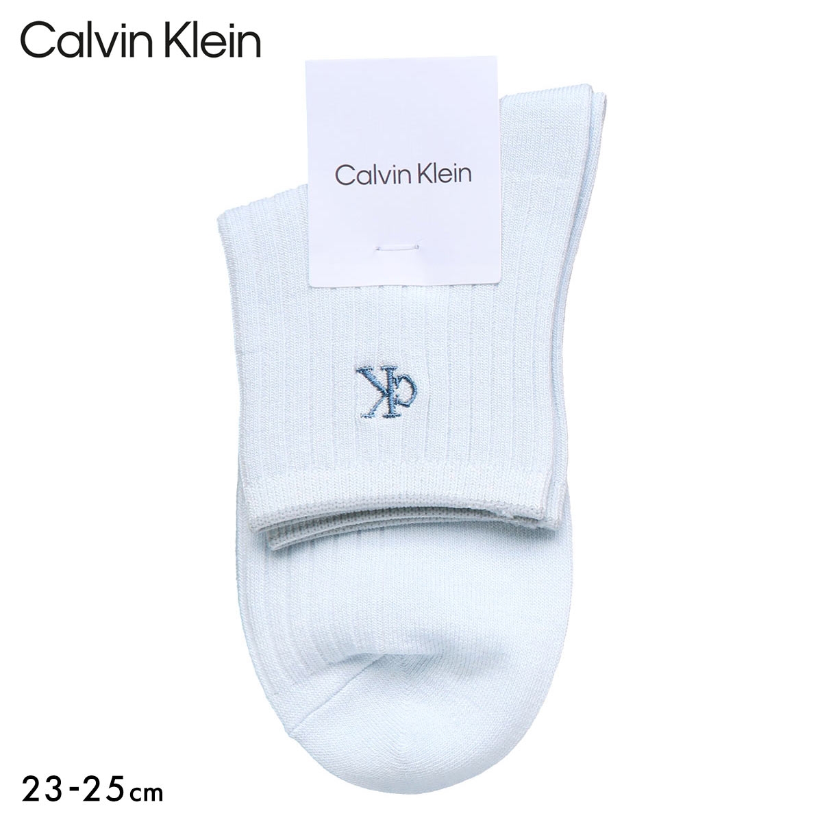 カルバン・クライン リブ ショートクルー丈 ソックス レディース 婦人 靴下 Calvin Klein(LBU-薄ブルー-23-25cm)