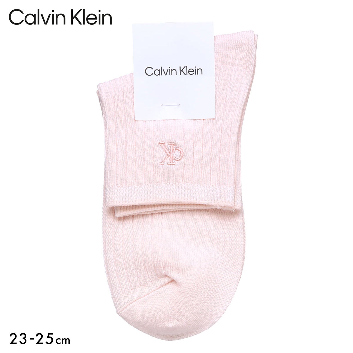 カルバン・クライン リブ ショートクルー丈 ソックス レディース 婦人 靴下 Calvin Klein(LPI-薄ピンク-23-25cm)