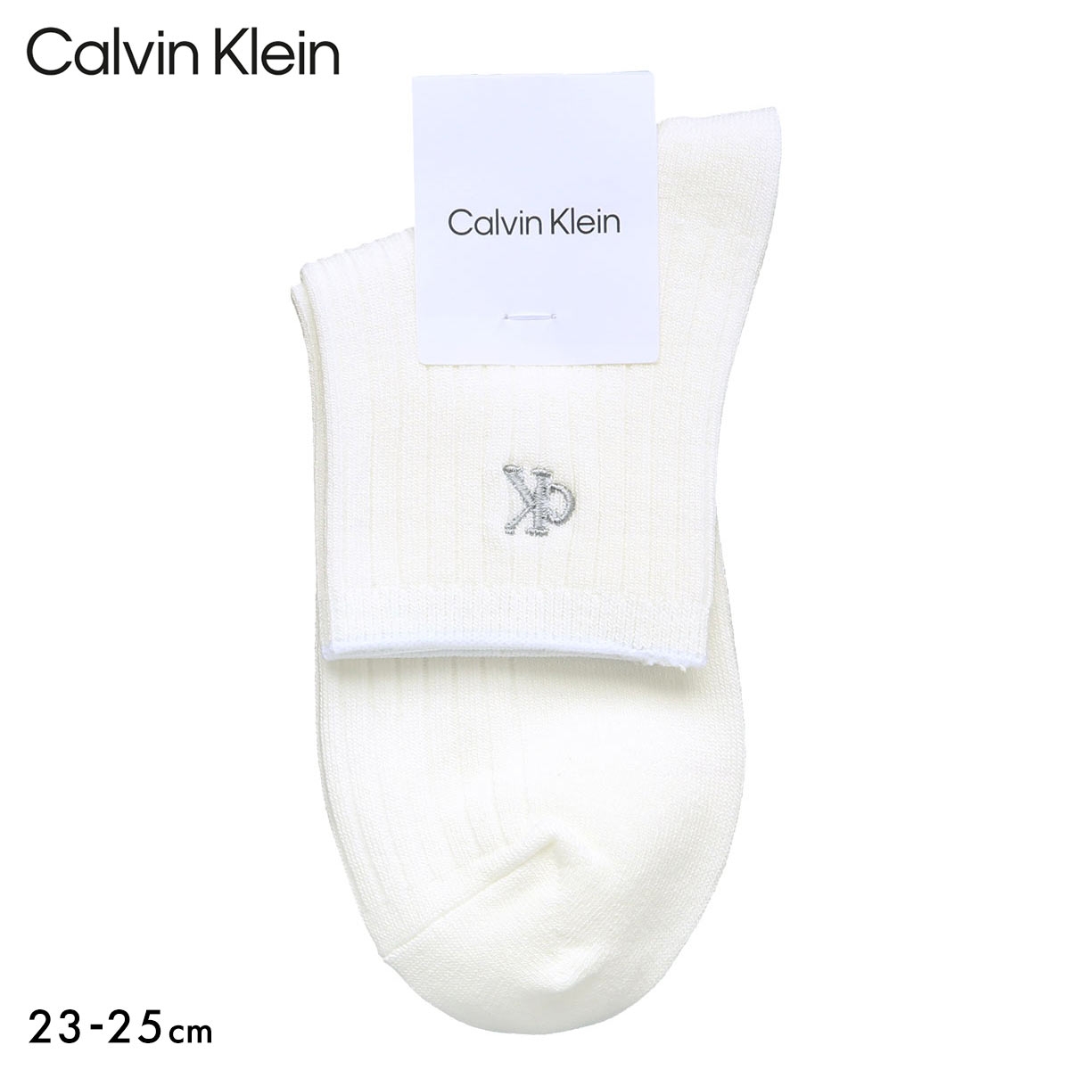 カルバン・クライン リブ ショートクルー丈 ソックス レディース 婦人 靴下 Calvin Klein(WH-ホワイト-23-25cm)
