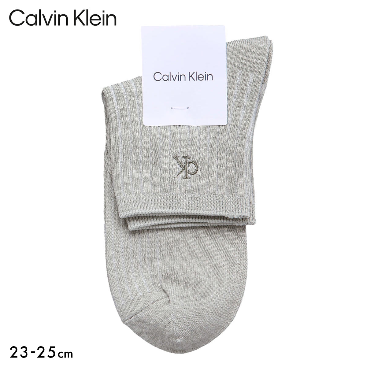 カルバン・クライン リブ ショートクルー丈 ソックス レディース 婦人 靴下 Calvin Klein(GY-グレー-23-25cm)