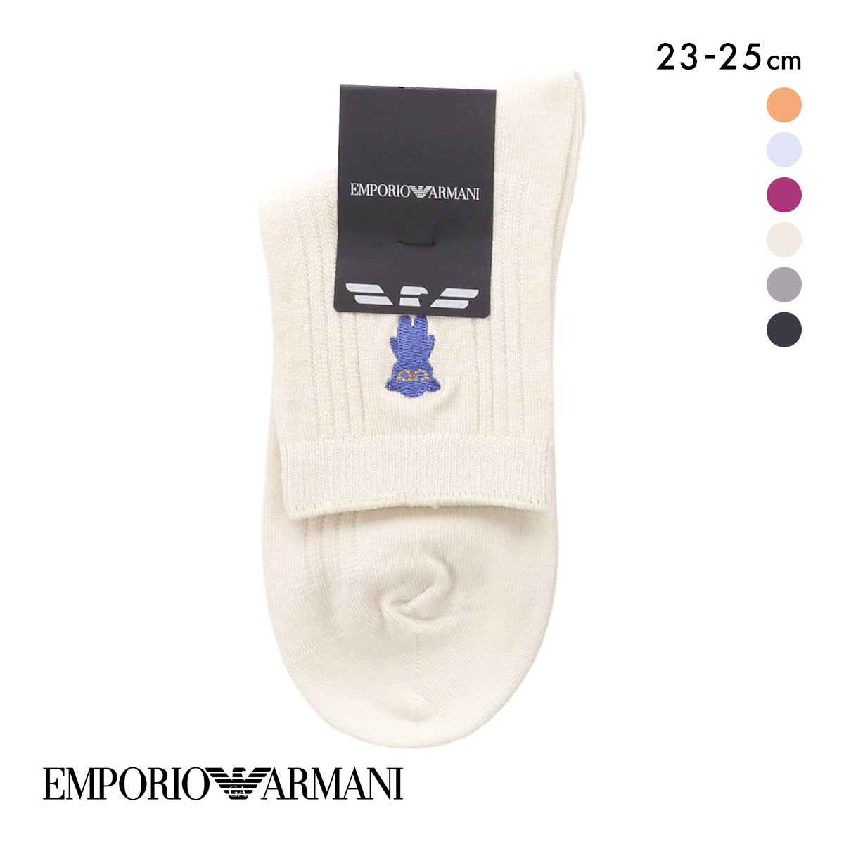 エンポリオ・アルマーニ マンガベア刺しゅう ショート丈 ソックス 靴下 レディース EMPORIO ARMANI(OW-オフホワイト-23-25cm)