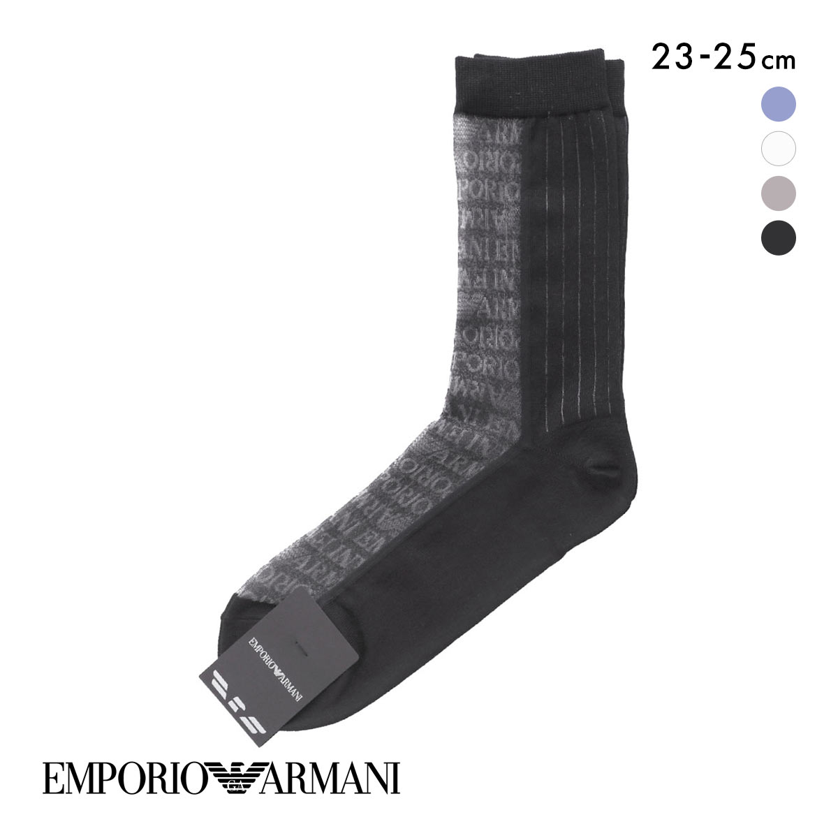 エンポリオ・アルマーニ フロントロゴ クルー丈 ソックス 靴下 レディース EMPORIO ARMANI(BK-ブラック-23-25cm)