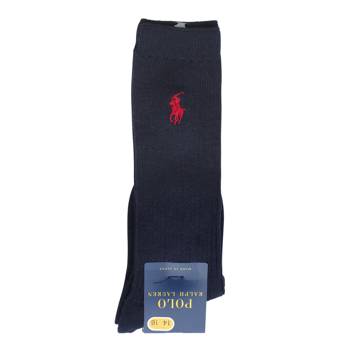 ポロ ラルフローレン POLO RALPH LAUREN 子供 ワンポイントロゴ刺繍 リブハイソックス 14-16 16-18 18-20 20-22 22-24 日本製 キッズ ジュニア 靴下(NV-ネイビー-14-16cm)