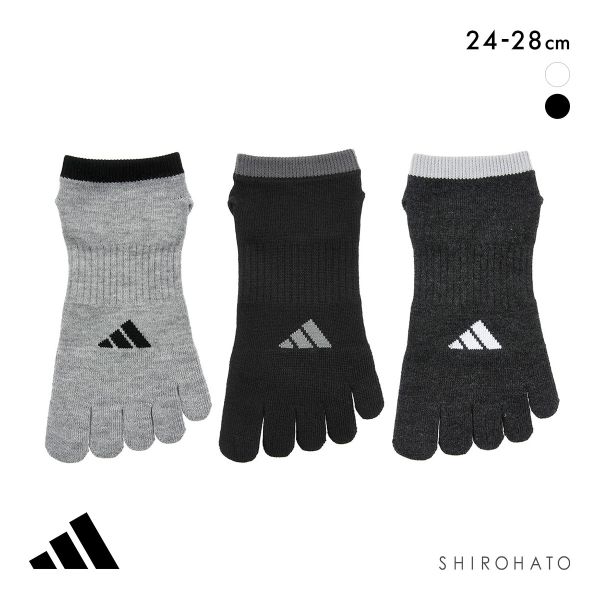 アディダス ベーシック スニーカー丈 5本指 ソックス 3足セット メンズ 靴下 adidas 破れにくい 消臭 24-26cm 26-28cm