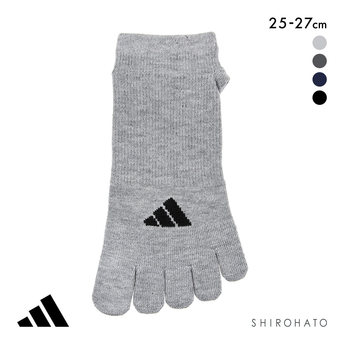アディダス ワンポイントロゴ スニーカー丈 五本指ソックス 足底滑り止め付き メンズ 靴下 adidas 25-27cm(LGY-薄グレー-25-27cm)