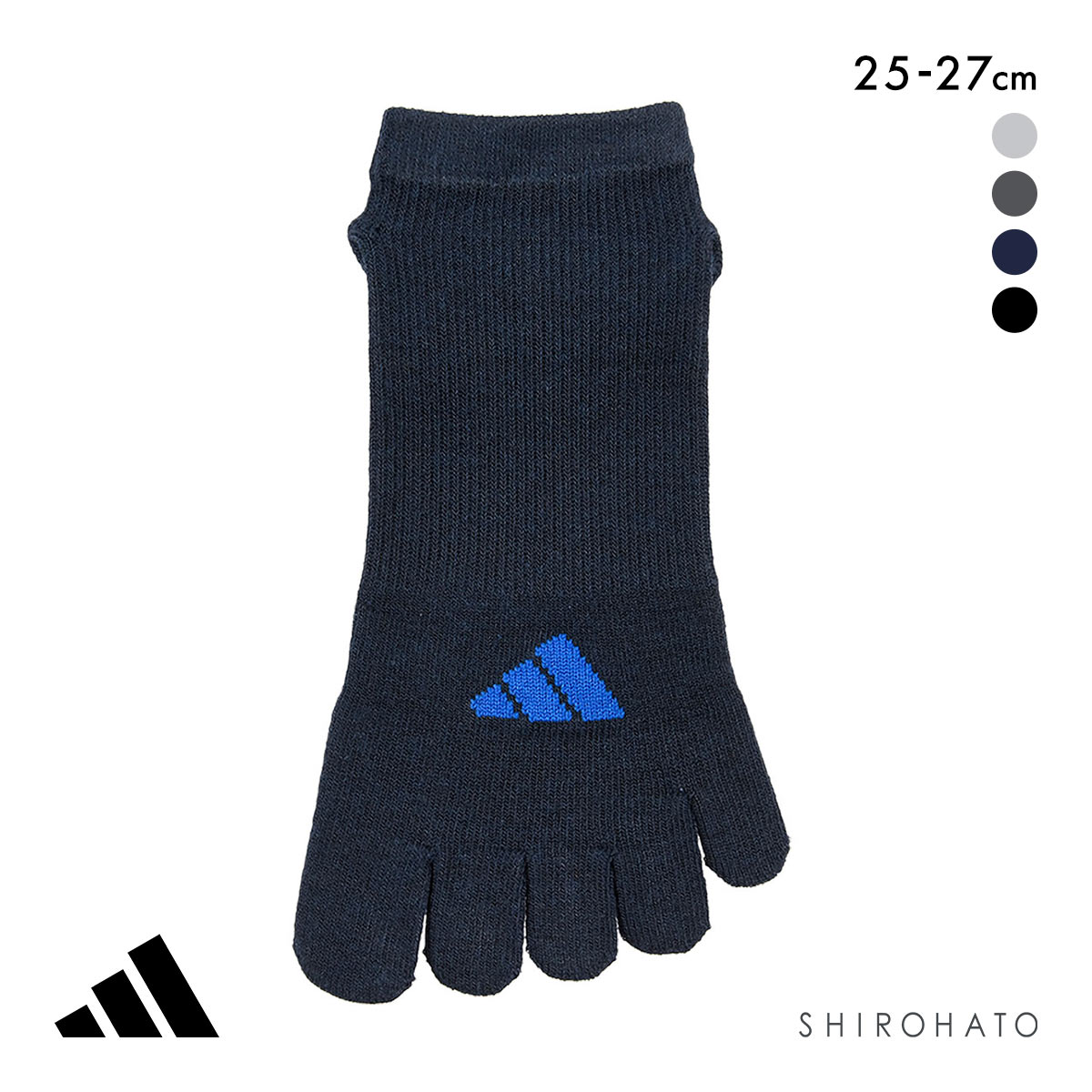 アディダス ワンポイントロゴ スニーカー丈 五本指ソックス 足底滑り止め付き メンズ 靴下 adidas 25-27cm(NV-ネイビー-25-27cm)