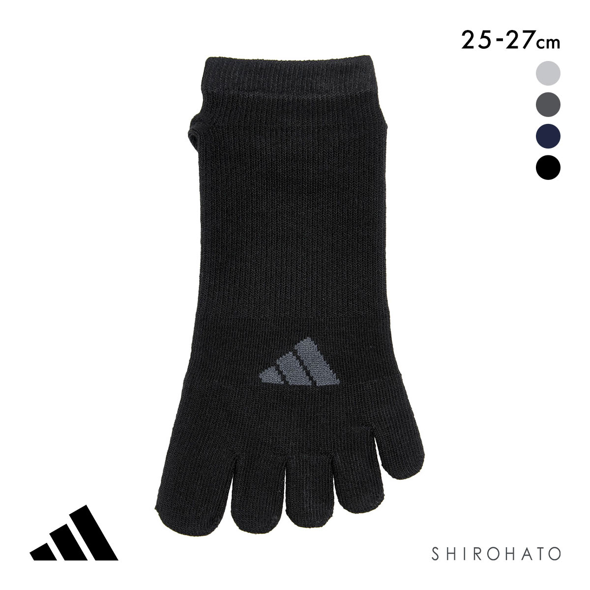 アディダス ワンポイントロゴ スニーカー丈 五本指ソックス 足底滑り止め付き メンズ 靴下 adidas 25-27cm(BK-ブラック-25-27cm)