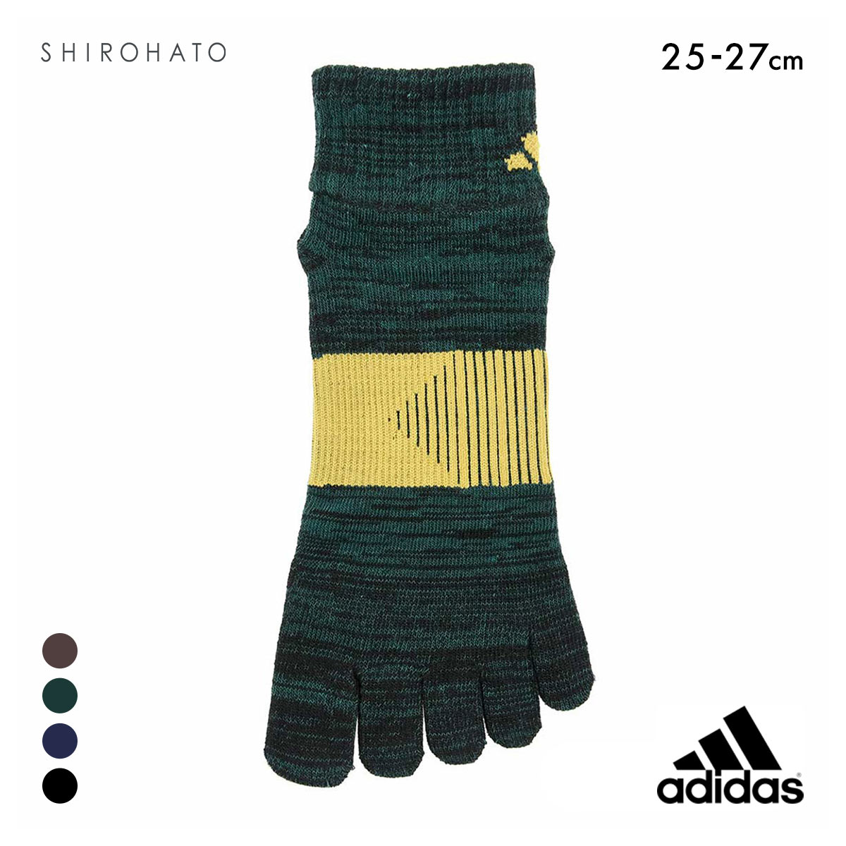 アディダス 足底滑り止め付き ショート丈 5本指ソックス メンズ 靴下 adidas 25-27cm(GR-グリーン-25-27cm)