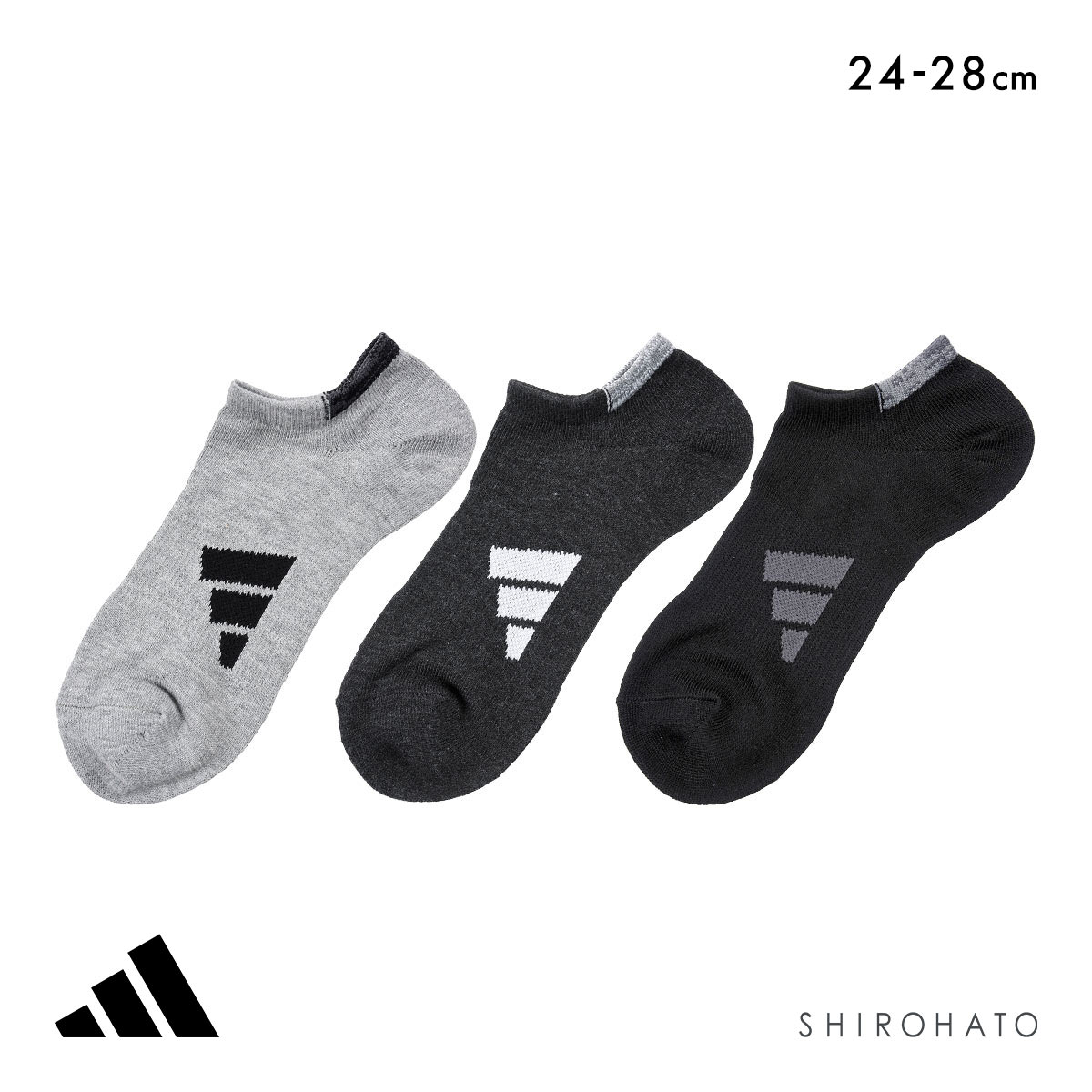 アディダス スニーカー丈 ソックス 3足セット メンズ 靴下 adidas 破れにくい 消臭 24-26cm 26-28cm(Set-24-26cm)