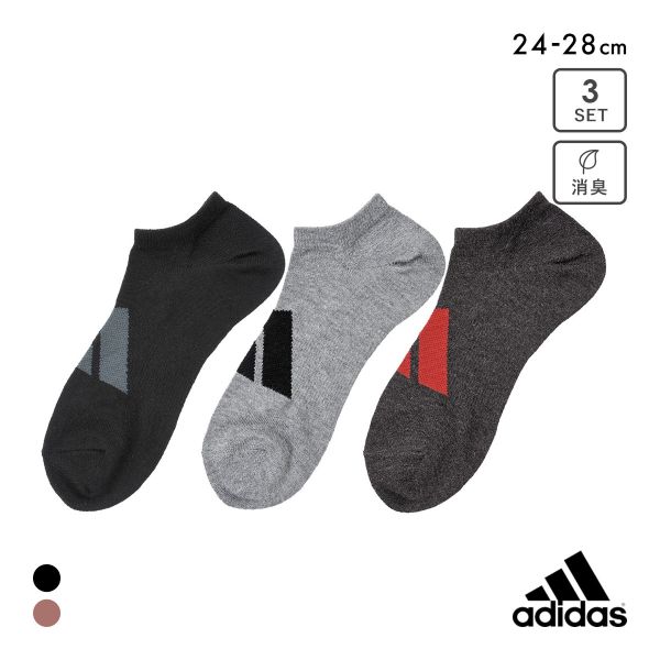 アディダス DEO ビッグロゴ スニーカー丈 ソックス 3足セット メンズ 靴下 adidas 消臭 24-26cm 26-28cm