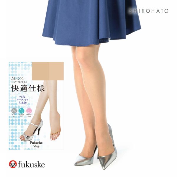 福助 fukuske つま先オープン 5本指 ストッキング パンスト レディース 銀イオン加工 M-L L-LL