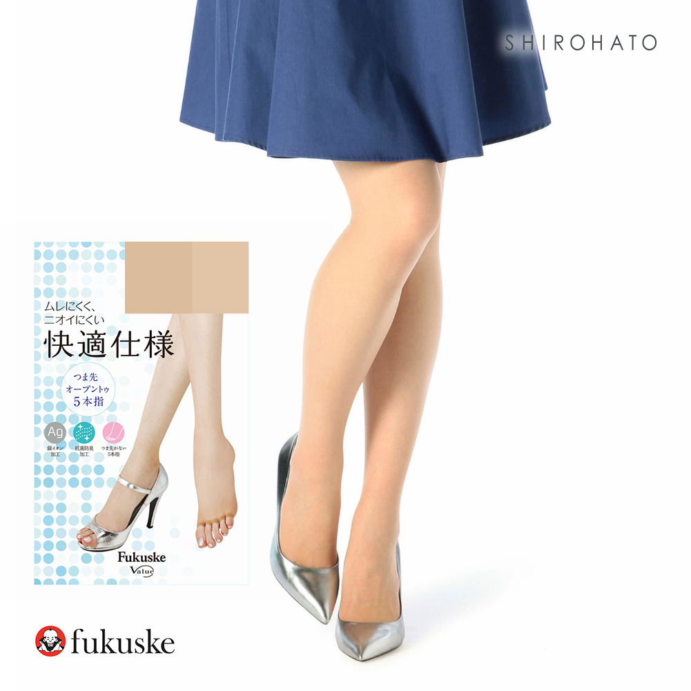 福助 fukuske つま先オープン 5本指 ストッキング パンスト レディース 銀イオン加工 M-L L-LL(VER-バーリー-M-L)
