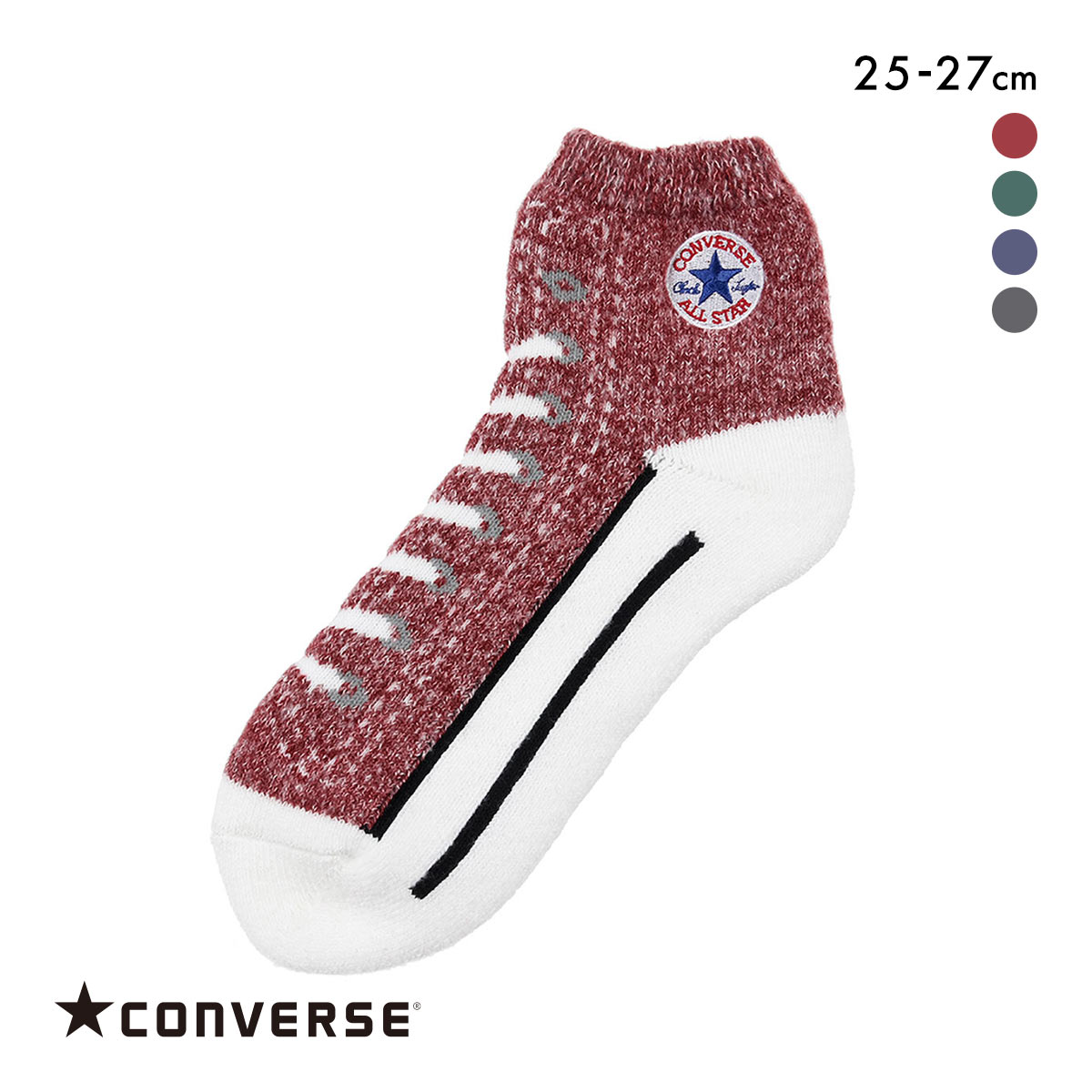 コンバース オールスター ハイカットデザイン  ルームソックス メンズ 靴下 25-27cm CONVERSE(RE-レッド-25-27cm)